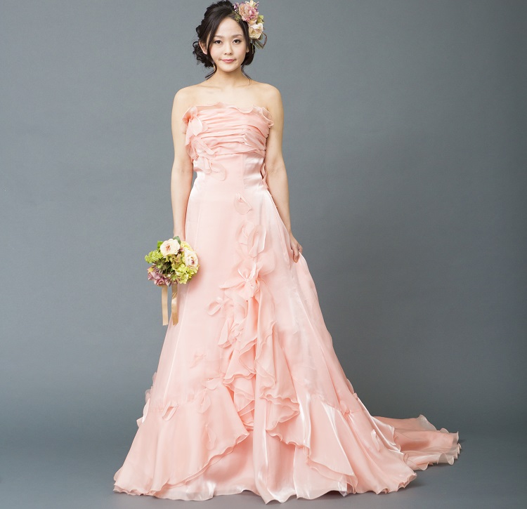 ピンクガラスオーガンジードレス スレンダーライン