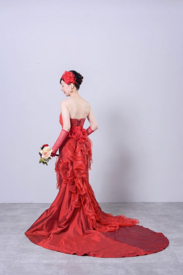 還暦　還暦撮影　60歳　記念写真　赤　赤ドレス　レッドドレス　上品